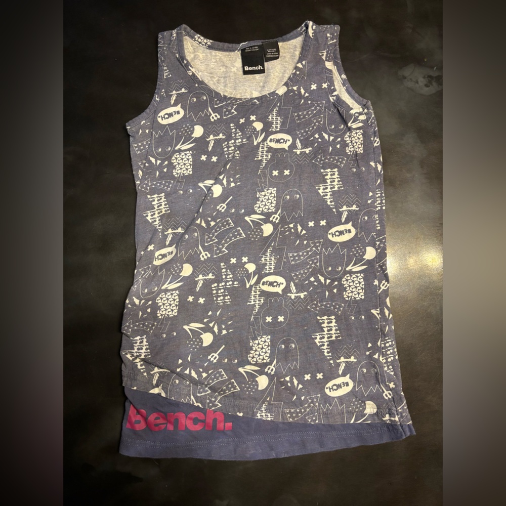 🔮 5/$25 Bench Kids Blue Patterned Tank Top with Red Logo Size 11/12
